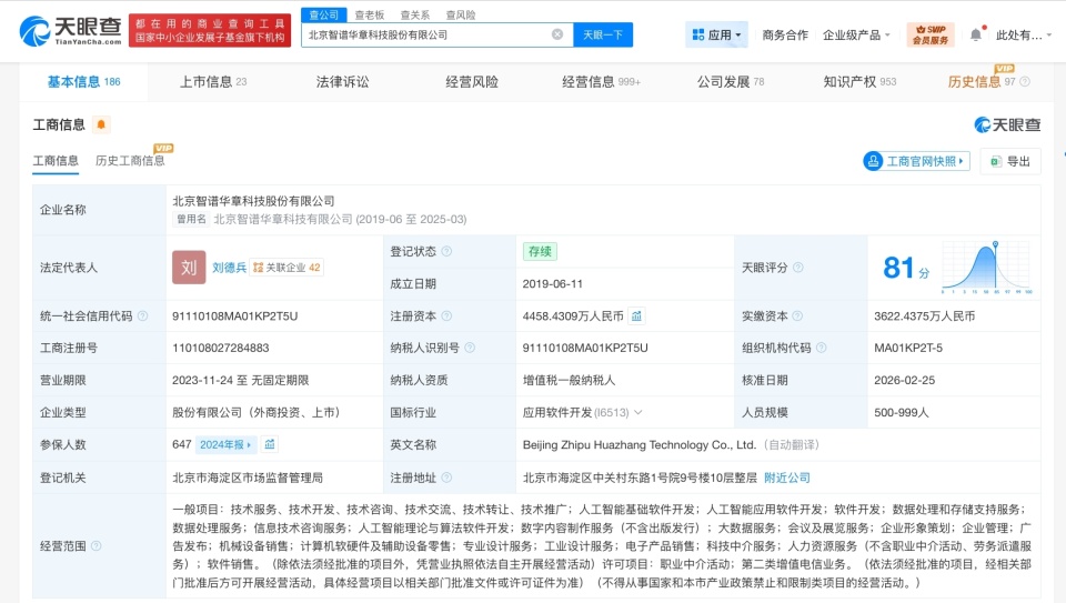 智譜AI完成新一輪增資，注冊(cè)資本增至4458.4萬(wàn)元，發(fā)力數(shù)字內(nèi)容制作服務(wù)